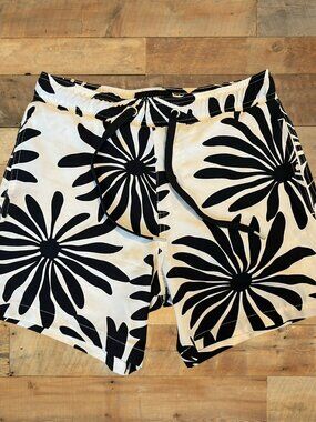 Black and White Floral Swim trunks, Malibu Drill Clothing Co, Tagged Small